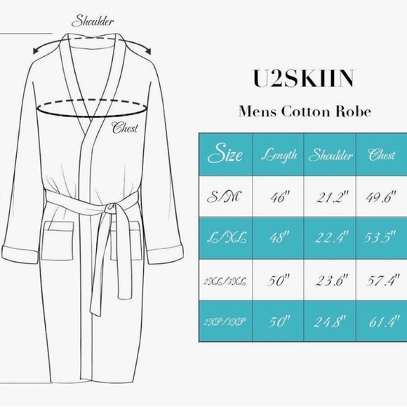 U2SKIIN Mens 100% Cotton Lightweight Knit Bathrobe; Size 2XL/3XL (48-52) - Picture 4 of 12